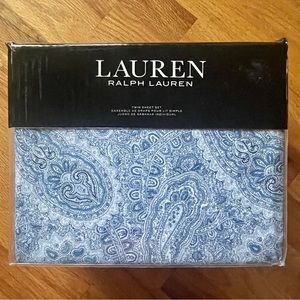 Ralph Lauren Twin Sheet Set 100% Cotton Flannel Bantry Paisley Blue